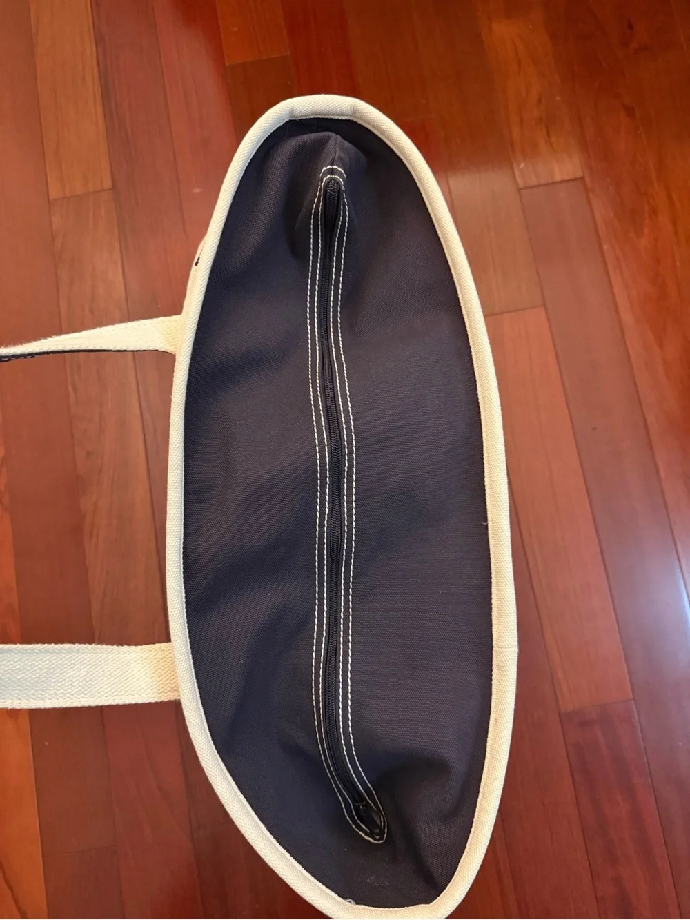 Large Lands' End Canvas Tote in Cream and Navy with Sunrise Logo
